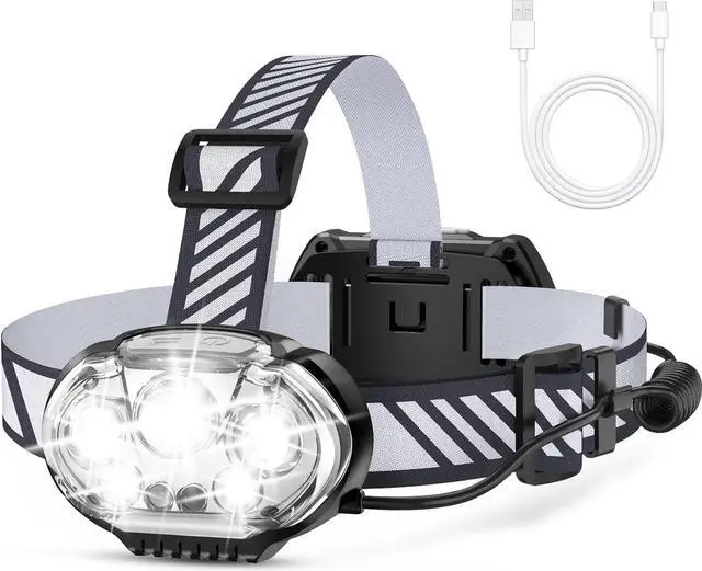 Main image of Rechargeable Headlamp High Lumen Bright 5 LED Head Lamp with Red White Light IPX4 Waterproof Headlight 8 Mode Head Flashlight for Outdoor Running Hunting Fishing Hiking Camping Gear