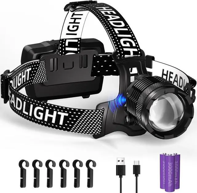 Main image of 100 000LM Rechargeable LED Headlamp 40H Long Battery Life Super Bright Sensor Head Lamp with 3 Lighting Modes | Zoomable | Power Display | IP67 Waterproof for Camping Hunting Adventures Hiking