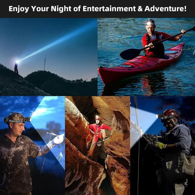 Alt view image 6 of 6 - 100 000LM Rechargeable LED Headlamp 40H Long Battery Life Super Bright Sensor Head Lamp with 3 Lighting Modes | Zoomable | Power Display | IP67 Waterproof for Camping Hunting Adventures Hiking