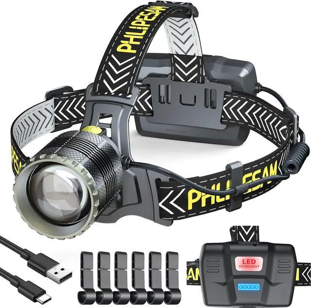 Main image of 150000LM 50W Headlamp & 60H Standby Battery Time Head lamp with Motion Sensor Zoomable Function 90Angle Adjustable Head Light & Widened Headband for Hiking Hunting Camping Hardhat
