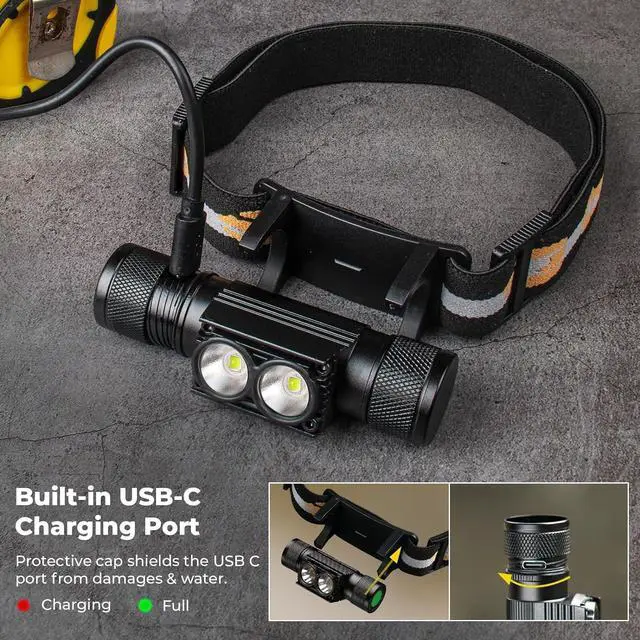 Alt view image 2 of 6 - Headlamp 1200 Lumen Rechargeable Head Lamp with Bright SST40 LED Waterproof for Kids and Adults for Camping Running Hiking Emergency Outdoor Hard Hat