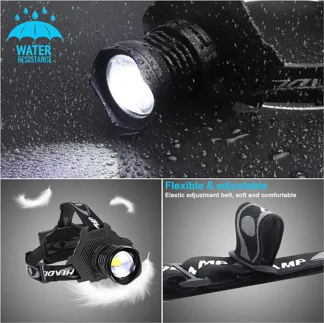 Alt view image 6 of 7 - LED Headlamp USB Rechargeable Head Lamp XHP70 Super Bright 90000 High Lumen with 5 Modes Batteries Included Zoomable Waterproof Headlight for Camping Hunting Running Fishing Biking