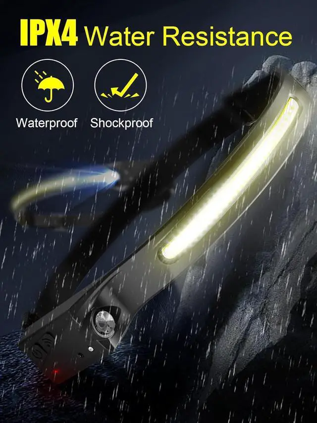 Alt view image 7 of 7 - Headlamp Rechargeable, 230° Wide Beam Head Lamps LED Super Bright, Rechargeable Headlamp Flashlight USB C, Motion Sensor Head Lights for Forehead, 5 Modes Hard Hat Headlamp for Adults Running Camping