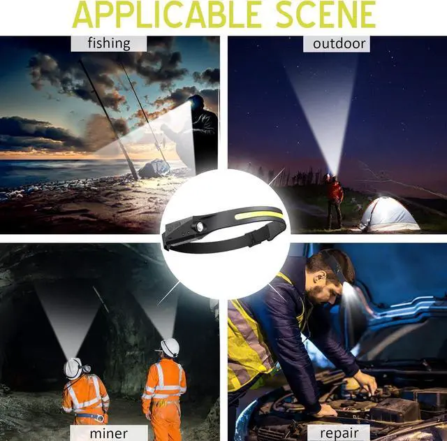 Alt view image 7 of 7 - Headlamp Flashlight led headlamp Rechargeable COB 230°Wide Beam Headlight with Motion Sensor Bright 5 Modes Lightweight Waterproof Head Lamp for Outdoor Running Camping Hiking (1 Pack)