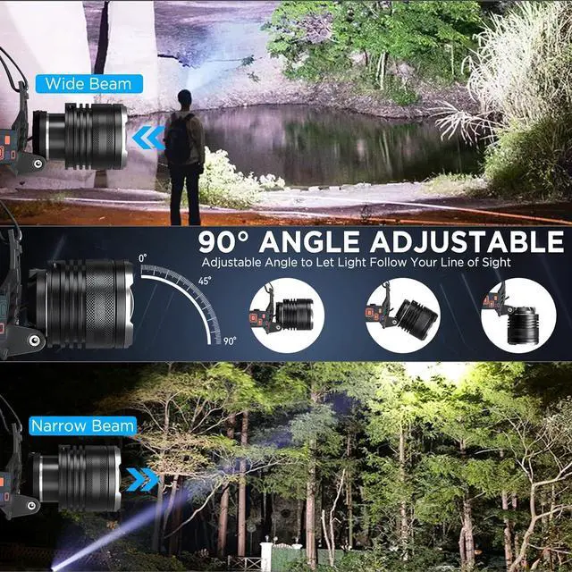 Alt view image 5 of 7 - NJ FOREVER LED Rechargeable Headlamp, 3000 Lumens Super Bright Head Lamp with 5 Modes, 90°Adjustable, USB Rechargeable, Waterproof LED Headlamps for Adults Camping, Hiking, Climbing (2 Pack)