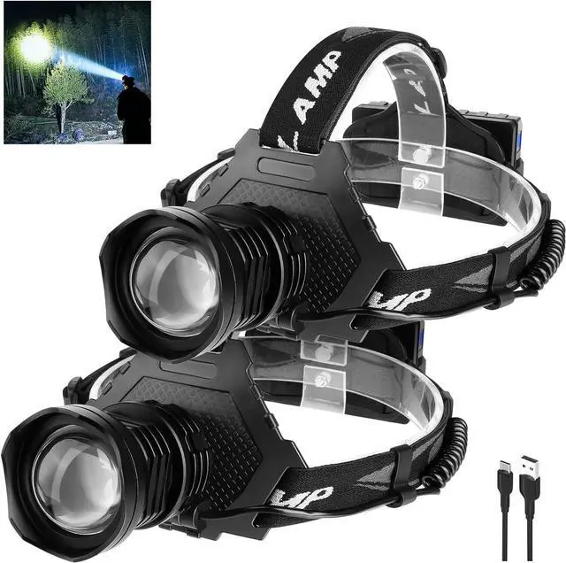 Main image of Led Rechargeable Headlamp, 100000 Lumens Head Lamps Outdoor Rechargeable, Bright Headlamps for Adults with 5 Modes & Ipx7 Waterproof 90° Adjustable Lamp Camping