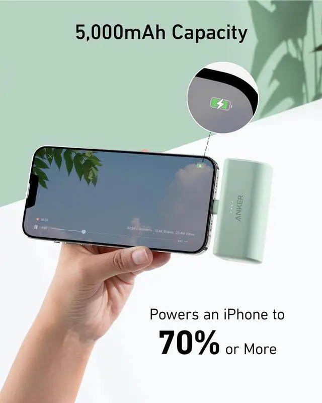 Alt view image 6 of 6 - ANKER Nano Power Bank with Built-in Lightning Connector Portable Charger 5 000mAh MFi Certified 12W Compatible with iPhone 14/14 Pro / 14 Plus / 14 Pro Max iPhone 13 and 12 Series (Purple)