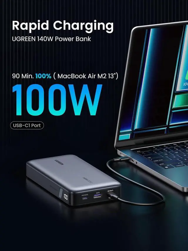 Alt view image 4 of 7 - Power Bank 25 000mAh 145W Laptop Portable Charger Nexode 3-Port USB C PD Battery Pack for MacBook Pro/Air  XPS iPhone 16/15/14 Galaxy S24 Steam Deck iPad and More