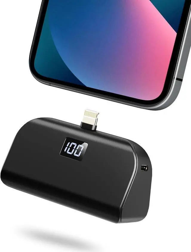 Main image of Mini Portable Charger for iPhone with Built in Cable 4 800mAh Small Power Bank Fast Charging Compatible with 14/14 Pro Max/13/13 Pro Max/12/12 Pro Max/11/XR/X/8/7/6 Series Black