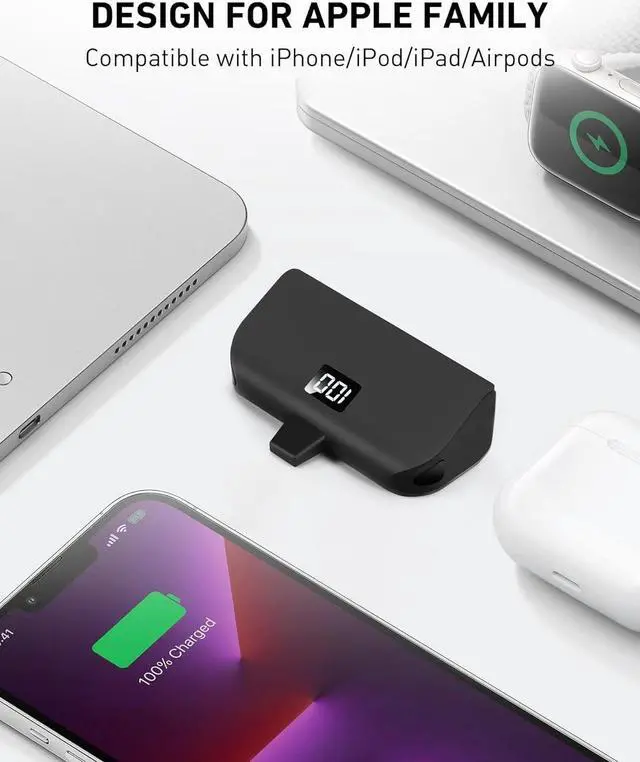 Alt view image 2 of 7 - Mini Portable Charger for iPhone with Built in Cable 4 800mAh Small Power Bank Fast Charging Compatible with 14/14 Pro Max/13/13 Pro Max/12/12 Pro Max/11/XR/X/8/7/6 Series Black
