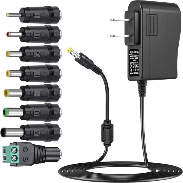 Main image of 12V 2A Power Supply Regulated 12 Volt DC Power Adapter with 8 Tips DC12V 0-2000mA Charger Transformer Replacement 8.2FT Cord