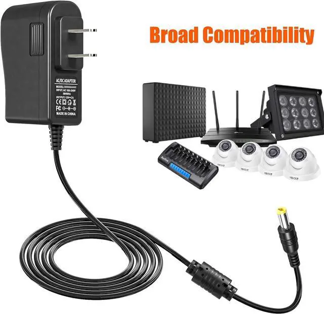 Alt view image 7 of 7 - 12V 2A Power Supply Regulated 12 Volt DC Power Adapter with 8 Tips DC12V 0-2000mA Charger Transformer Replacement 8.2FT Cord