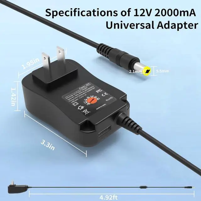 Alt view image 7 of 7 - AC DC Adapter Power Supply Universal Switching Charger [3V ~ 12V 2A 2000mA 30W Max] with 8 Selectable Tips Plug Including Micro USB for 3V to 12V Household Electronics and LED Strip