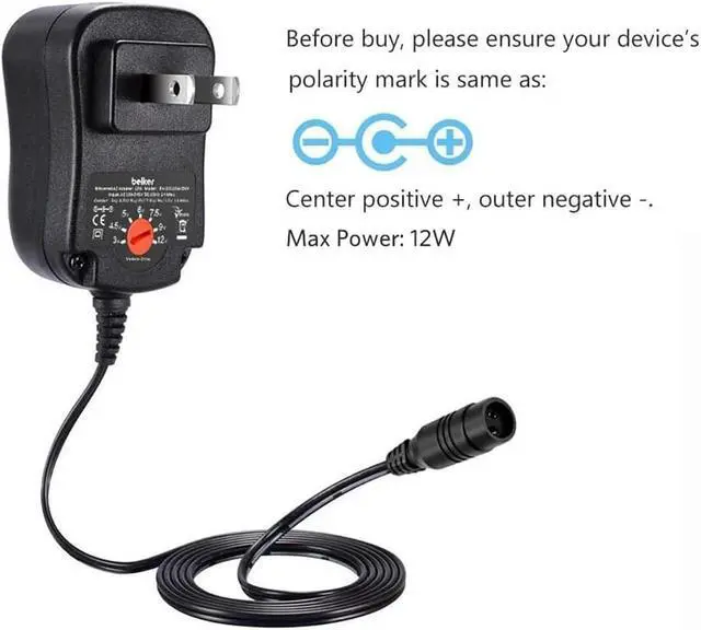Alt view image 3 of 7 - 12W Universal 3V 4.5V 5V 6V 7.5V 9V 12V AC DC Adapter Power Supply for Household Electronics Mp3 Routers TV Boxes LCD Tablets CCTV IP Cameras Max. 1000mA [BB]