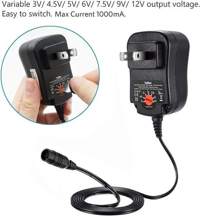 Alt view image 5 of 7 - 12W Universal 3V 4.5V 5V 6V 7.5V 9V 12V AC DC Adapter Power Supply for Household Electronics Mp3 Routers TV Boxes LCD Tablets CCTV IP Cameras Max. 1000mA [BB]