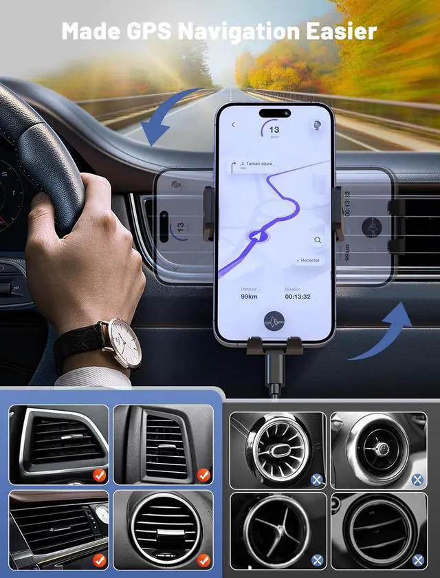 Alt view image 4 of 6 - Wireless Car Charger Auto-Clamping Car Mount 15W/10W/7.5W Fast Charging Air Vent Car Phone Mount Compatible with iPhone 15/14/13/13 Pro/12 Pro Max/12 pro/12/11/10 Series  Galaxy Series