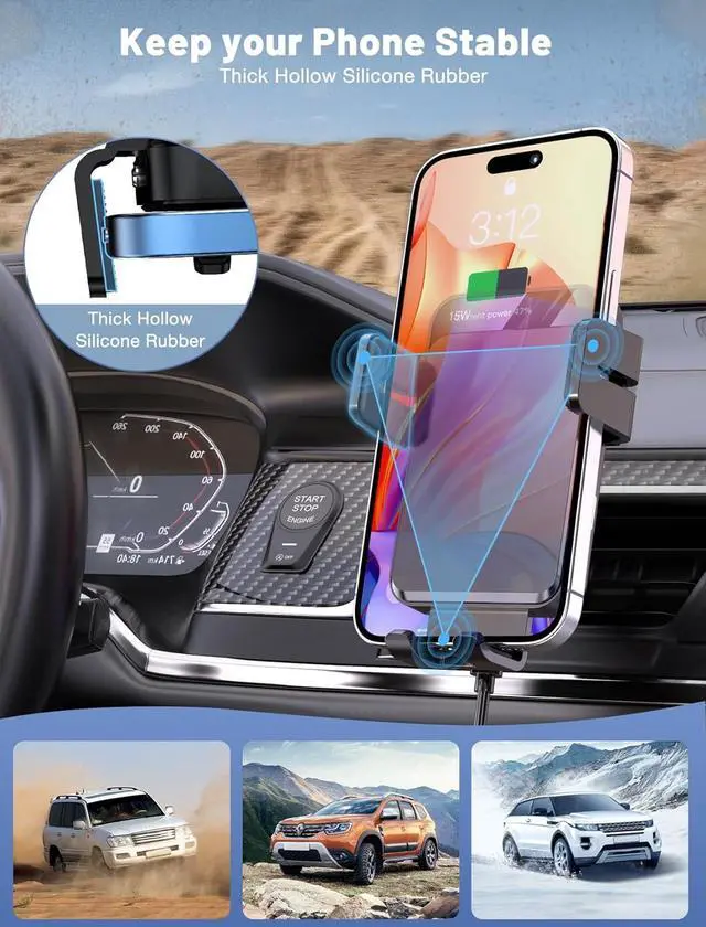 Alt view image 5 of 6 - Wireless Car Charger Auto-Clamping Car Mount 15W/10W/7.5W Fast Charging Air Vent Car Phone Mount Compatible with iPhone 15/14/13/13 Pro/12 Pro Max/12 pro/12/11/10 Series  Galaxy Series