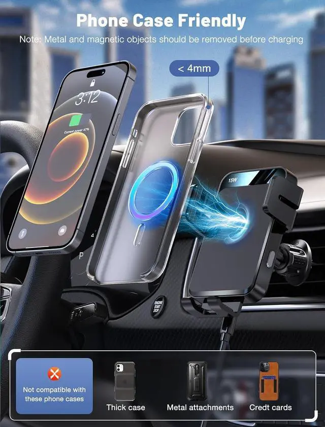 Alt view image 6 of 6 - Wireless Car Charger Auto-Clamping Car Mount 15W/10W/7.5W Fast Charging Air Vent Car Phone Mount Compatible with iPhone 15/14/13/13 Pro/12 Pro Max/12 pro/12/11/10 Series  Galaxy Series