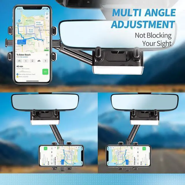 Alt view image 5 of 6 - Car Phone Holder Rear View Mirror Phone Holder [2024 Upgraded] 360 Degree Rotation?Retractable Universal Cell Phone Automobile Cradles Anti Shake Compatible with All 4-7.1 inch Smartphone