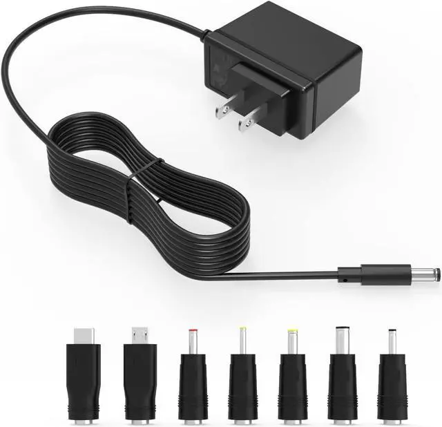 Main image of DC 5V 2A Power Cord Supply 10W AC/DC Charger Fit for Bluetooth Speaker, Baby Monitor, Graco Swing, Tablet, Camera and More DC 5v Devices Adapter Multi Tips Switching 5 Volt 2 Amp DC/5V Replacement