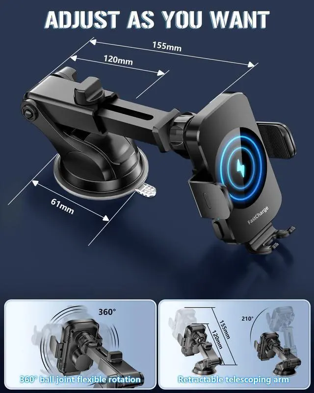 Alt view image 5 of 7 - Wireless Car Charger Fast Charging Phone Holder 3 in 1 Phone Mount Auto Clamping Car Accessories Compatible with iPhone 16 15 14 13 12 11 Xs XR  S23 Ultra S22 S21 S20/S10+ S9+ Note 9