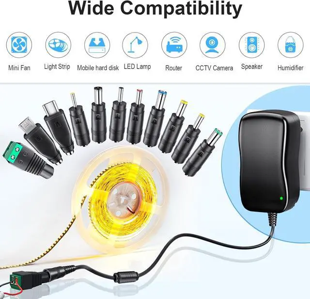 Alt view image 2 of 7 - SoulBay 48W Universal AC Adapter DC 5V 6V 7.5V 9V 12V 15V 19V 20V Switching Power Supply 100-240VAC Input US Plug Transformer with 11 Tips for Household Electronics, USB-C & 5.5 * 2.1mm Included