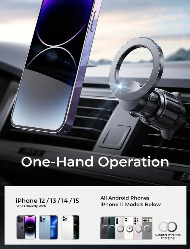 Alt view image 7 of 7 - 2 Pack Fits MagSafe Car Mount - [24 Super Magnets] Magnetic Car Phone Mount Air Vent Phone Holder Car Hands Free Cell Phone Holder Clip for iPhone 15 14 13 Pro Plus Max Mini Mag Safe Case