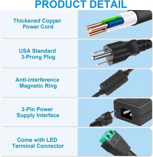 Alt view image 3 of 6 - 24V Power Supply 24V 6A Power Supply 100V-240V AC to 24V DC Power Supply with LED Terminal Connector 24 Volt 6 Amp Power Supply 5A 4A 3A 2A 1A DC Adapter with 5.5x2.1mm Jack