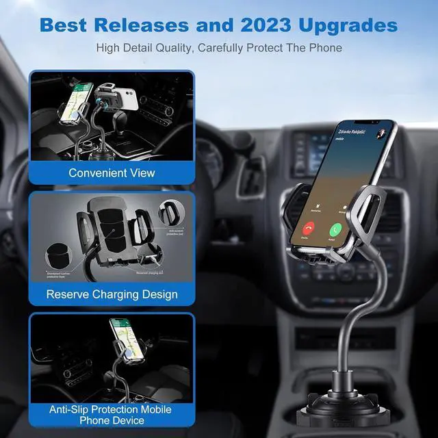 Alt view image 2 of 7 - Car Cup Holder Phone Mount with 360 Rotation Adjustable Gooseneck Car Phone Holder Mount for All Smartphones Cup Holder Cell Phone Automobile Cradles