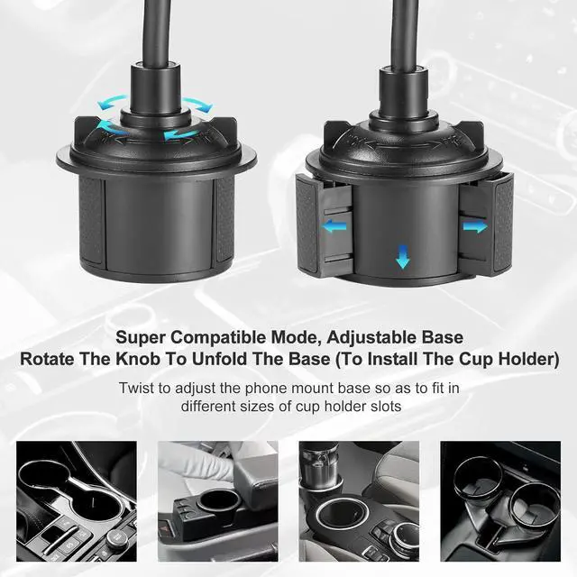 Alt view image 5 of 7 - Car Cup Holder Phone Mount with 360 Rotation Adjustable Gooseneck Car Phone Holder Mount for All Smartphones Cup Holder Cell Phone Automobile Cradles
