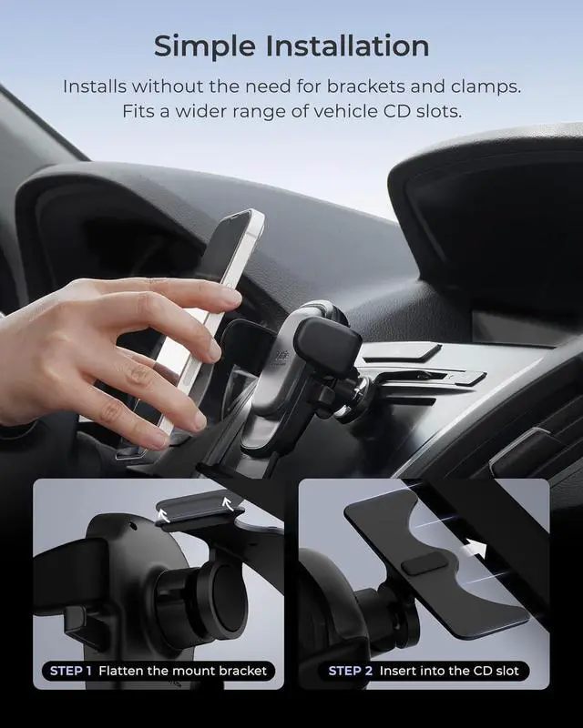 Alt view image 4 of 6 - Easy One Touch Advanced CD Slot Car Phone Mount - Universal Cell Phone Holder for iPhone Google LG Moto and All Other Smartphones
