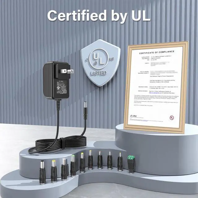 Alt view image 7 of 7 - 9V 1A 0.8A 0.5A Charger 9.0V 1.0A AC Adapter 9W Switching Power Supply DC 9V 1000mA 800mA 600mA 500mA 300mA Adaptor Regulated Transformer Cord with 10 Interchangeable Jacks Plug UL Listed