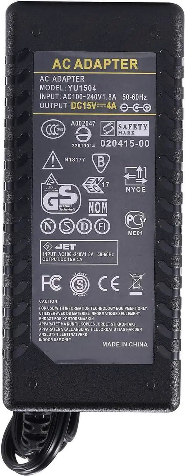 Alt view image 7 of 7 - 15V 4A Power Supply - 15V 4A 60W Power Adapter Charger 100-240V AC to DC Converter 5.5x2.5mm Replacement 15V 3.5A 3A 2.5A