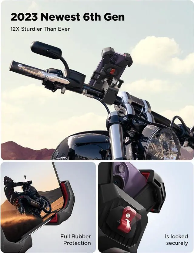 Alt view image 5 of 7 - Motorcycle Phone Mount [1s Auto Lock][100mph Military Anti-Shake] Bike Phone Holder for Bicycle [10s Quick Install] Handlebar Phone Mount Compatible with iPhone Samsung All Cell Phone