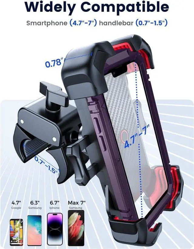 Alt view image 6 of 7 - Motorcycle Phone Mount [1s Auto Lock][100mph Military Anti-Shake] Bike Phone Holder for Bicycle [10s Quick Install] Handlebar Phone Mount Compatible with iPhone Samsung All Cell Phone