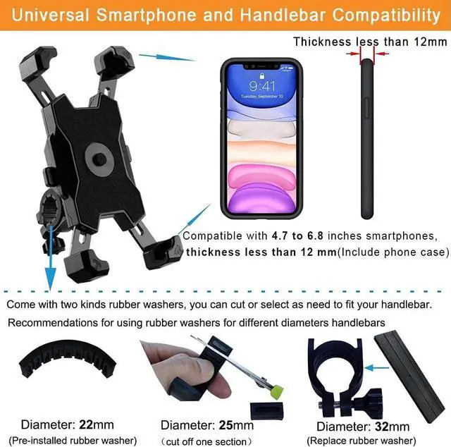 Alt view image 4 of 7 - 2025 Upgraded Bike Phone Mount, Easy Install and Quick Release Bicycle - Motorcycle Handlebar Phone Mount Holder, Bike Phone Holder for iPhone and More 4.7-6.8 inch Cell Phone