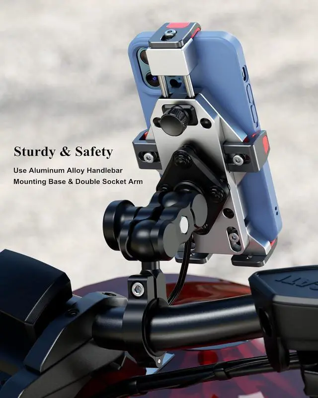 Alt view image 3 of 7 - Aluminum Alloy Motorcycle Phone Mount with Qi 15W Wireless Charger Shock-Absorbing Anti-Shake Adjustable Waterproof Motorcycle Handlebar Cell Phone Holder Fit for 4.7-7.2 Phones