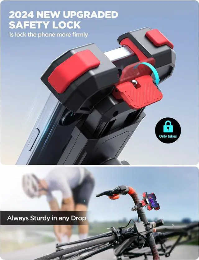 Alt view image 4 of 7 - Motorcycle Phone Mount Bike Phone Holder for HandlebarUltra-Stable & 1s Security Lock Bicycle Phone Mount Cell Phone Clamp for Scooter ATV/UTV Fit for iPhone & All Phones 4.7-7