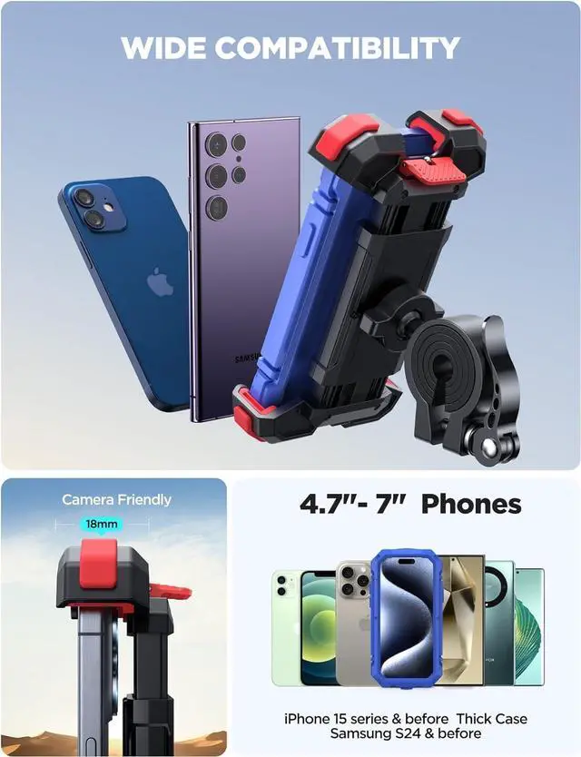 Alt view image 6 of 7 - Motorcycle Phone Mount Bike Phone Holder for HandlebarUltra-Stable & 1s Security Lock Bicycle Phone Mount Cell Phone Clamp for Scooter ATV/UTV Fit for iPhone & All Phones 4.7-7