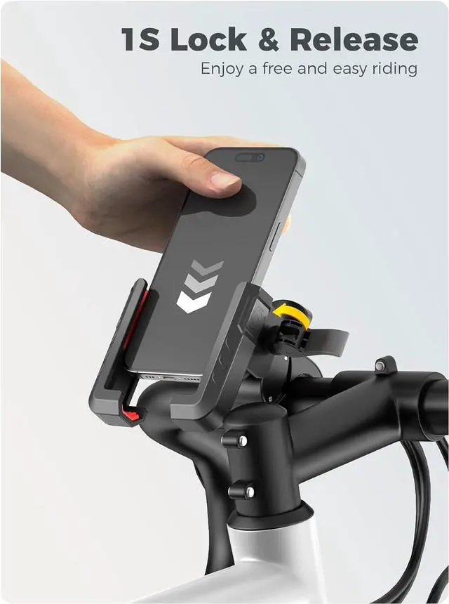 Alt view image 5 of 7 - Bike Phone Holder Mount- [Not Block Camera] [7.2 Big Phone Friendly] Motorcycle Phone Mount, Handlebar Phone Mount, Bicycle Scooter Phone Clip, for iPhone 16/15 Pro Max, All 4.7-7.2 Cell Phone
