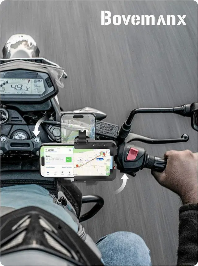 Alt view image 6 of 7 - Bike Phone Holder Mount- [Not Block Camera] [7.2 Big Phone Friendly] Motorcycle Phone Mount, Handlebar Phone Mount, Bicycle Scooter Phone Clip, for iPhone 16/15 Pro Max, All 4.7-7.2 Cell Phone