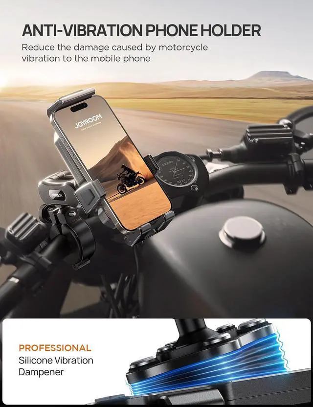 Alt view image 2 of 6 - JOYROOM Aluminum Alloy Motorcycle Phone Mount with Vibration Dampener, Motorcycle Phone Holder for Motorcycle Harley Bike Bicycle Scooter ATV/UTV, Compatible with iPhone, Samsung, All Cell Phones