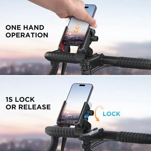 Alt view image 3 of 6 - Motorcycle Phone Mount [Support Video Recording] Bike Phone Holder [Quick Lock] Bicycle Phone Mount Handlebar Cell Phone Clamp for Scooter Friendly Compatible with iPhone Samsung Google