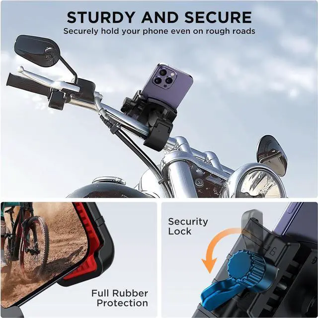 Alt view image 4 of 6 - Motorcycle Phone Mount [Support Video Recording] Bike Phone Holder [Quick Lock] Bicycle Phone Mount Handlebar Cell Phone Clamp for Scooter Friendly Compatible with iPhone Samsung Google