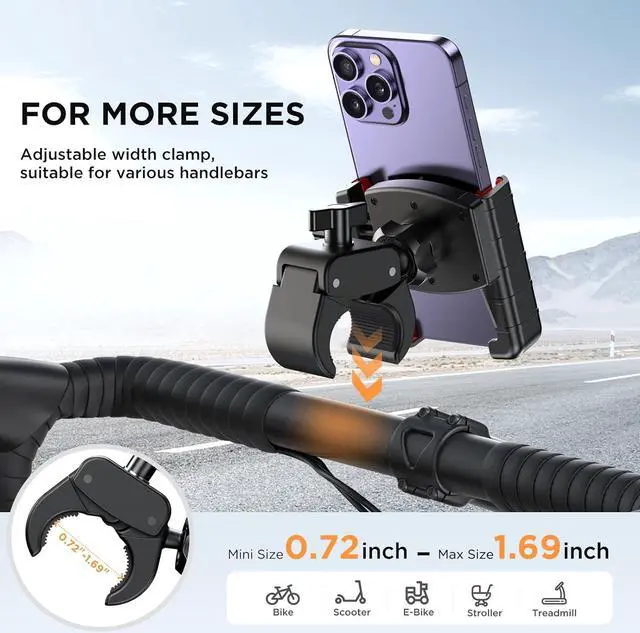 Alt view image 5 of 6 - Motorcycle Phone Mount [Support Video Recording] Bike Phone Holder [Quick Lock] Bicycle Phone Mount Handlebar Cell Phone Clamp for Scooter Friendly Compatible with iPhone Samsung Google