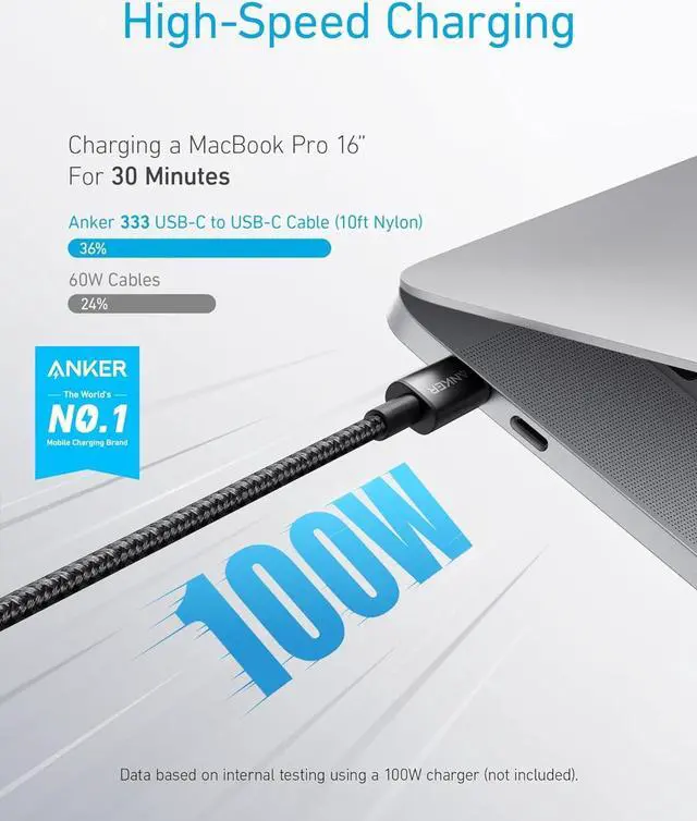 Alt view image 2 of 7 - USB C to USB C Cable Type C Charging Cord Fast Charge(10FT 100W) for iPhone 16/16 pro MacBook and More(USB 2.0 Black)