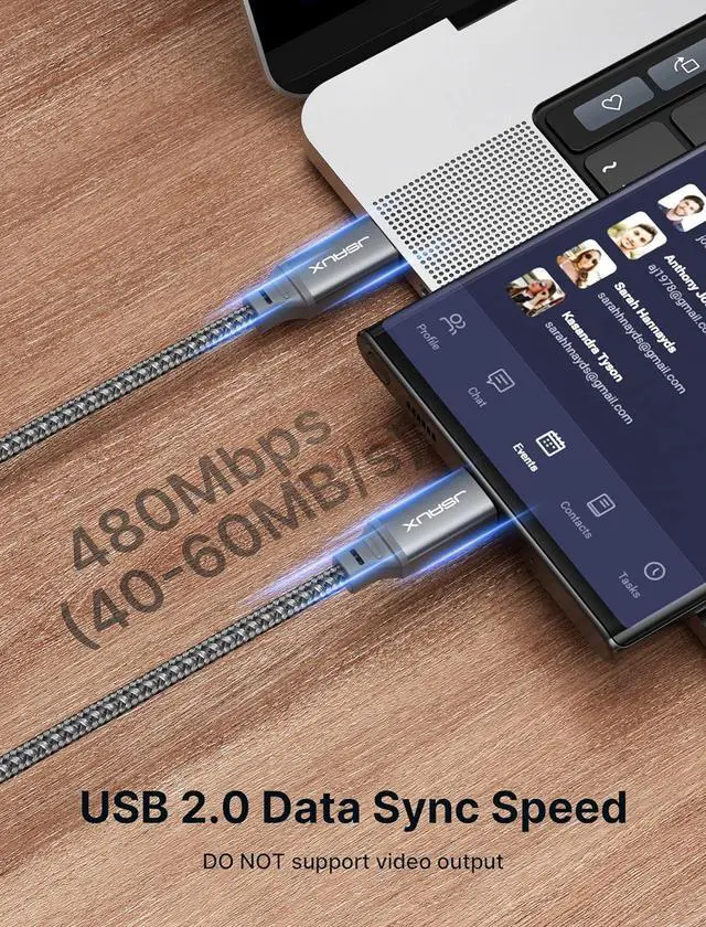 Alt view image 5 of 7 - 100W USB C to USB C Cable [2-Pack 6.6FT] Type C Fast Charging Cable Compatible with Nintendo Switch 2 iPhone 16 Plus/16 Pro Max/16e iPhone 15 Galaxy S25/S24/S23/S22 MacBook iPad Pixel-Grey