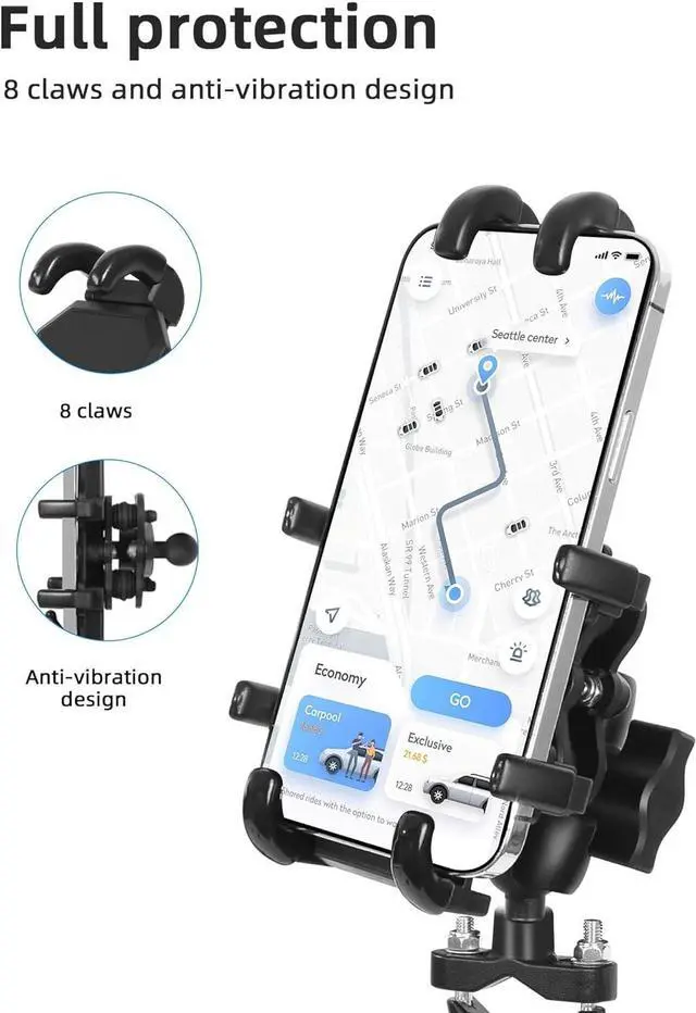 Alt view image 7 of 7 - Motorcycle Phone Mount with Vibration Dampener, One-Hand Operation Motorcycle Bike Phone Holder Holds 4.7"-7.1" Cell Phones on Handlebar, Cell Phone Holder for Bike Motorcycle Scooter ATV