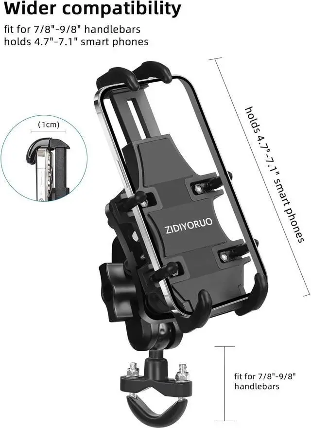 Alt view image 4 of 7 - Motorcycle Phone Mount with Vibration Dampener, One-Hand Operation Motorcycle Bike Phone Holder Holds 4.7"-7.1" Cell Phones on Handlebar, Cell Phone Holder for Bike Motorcycle Scooter ATV