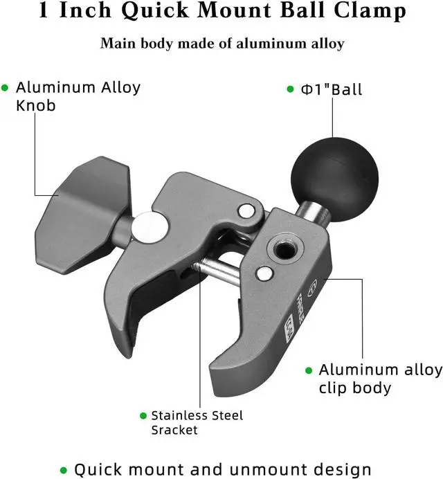 Alt view image 2 of 7 - FANAUE Handlebar Base Mount Strong Rod Clamp with 1'' Ball for Rails 0.5" to 2.0" in Diameter, Compatible with RAM Mounts B Size Double Socket Arm & Bike Motorcycle Phone Mount Holder